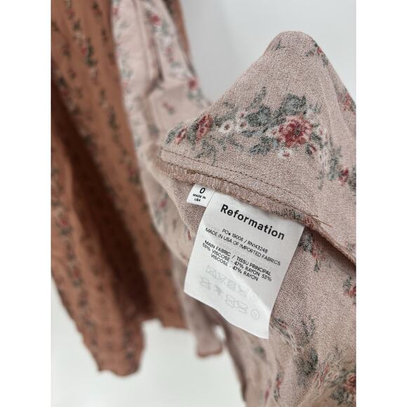 NWT Reformation Sigmund Dress 0 Floral Boudoir Midi Slit Long Sleeves Smocked - Picture 10 of 16